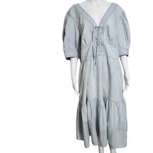 Lauren Ralph Lauren Black Label Chambray Puff-Sleeve Dress Plus Size 18W Pockets